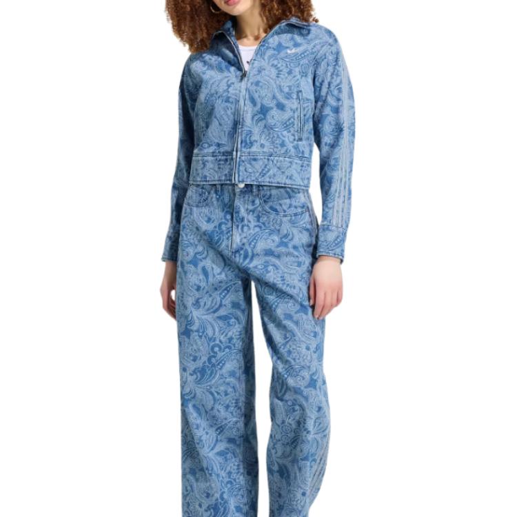 Women's Adidas Originals London Jackets Women's Medium Vintage Denim Blue Turtleneck Moderate