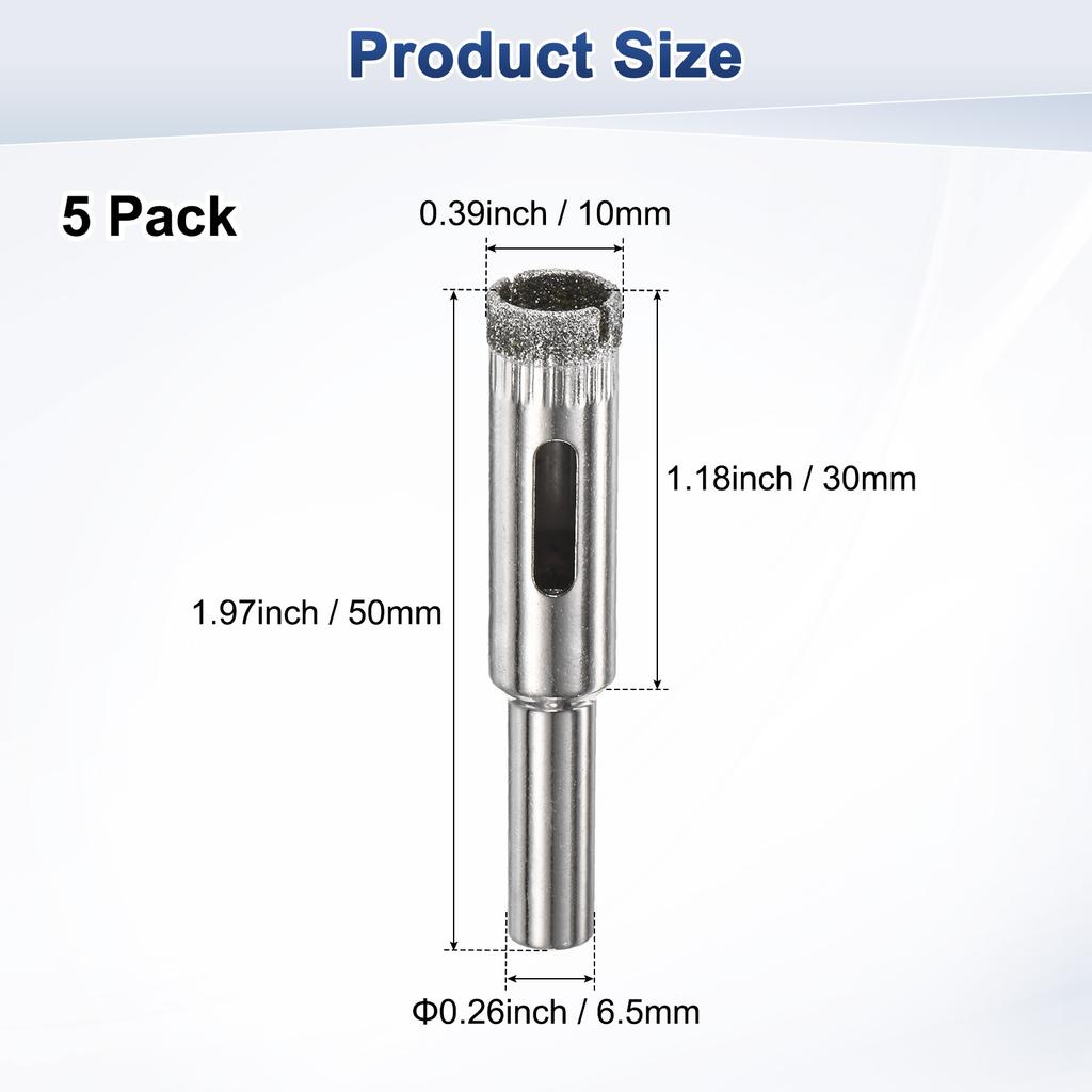 5pcs Diamond Hole Saw Drill Bit 3-18mm Glass Drill Bit for Ceramic/Marble/Granite Stone/Bottles/Tile Cutting [Silver Tone]