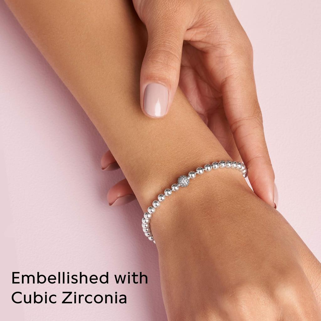 Pandora Moments Bead Clear Cubic Officially Imported & Pavé Bracelet, 19cm, (Sterling Silver, Zirconia) 598342CZ-19,
