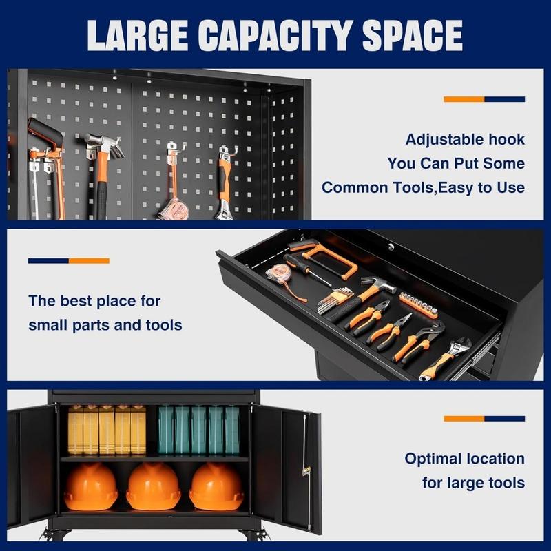 Metal Garage Storage Cabinet with Wheels,3-Drawer Rolling Tool Cabinet with 2 Door and Adjustable Shelves,71" Steel Tool Cabinet