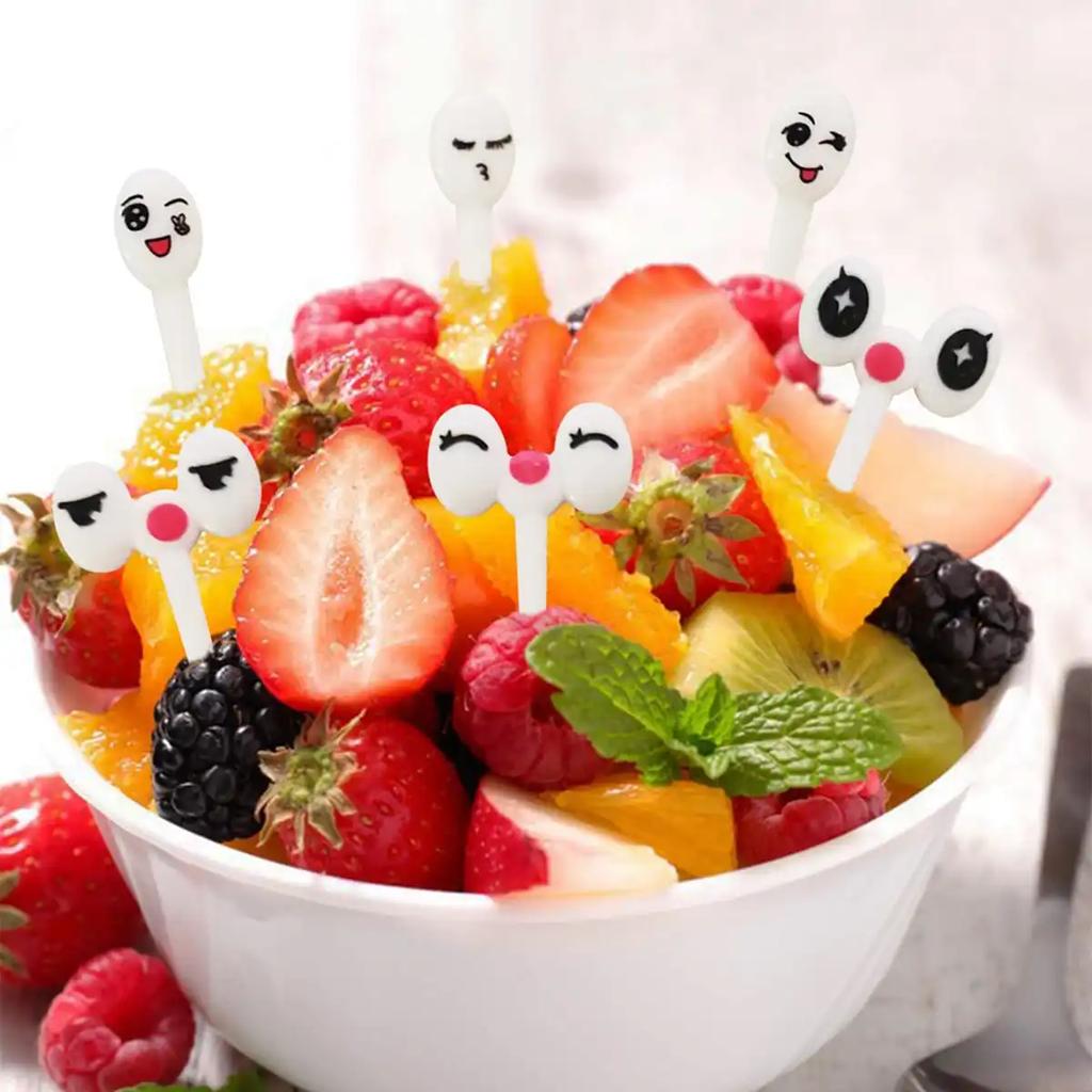 10pcs/set Mini Eye Cartoon Expression Fruit Fork Plastic Fruit Toothpick For Children Harmless