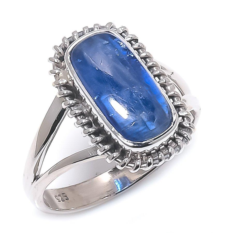 Natural Blue Kyanite Gemstone Handmade 925 Solid Silver Jewelry Ring Size 7 b6G25