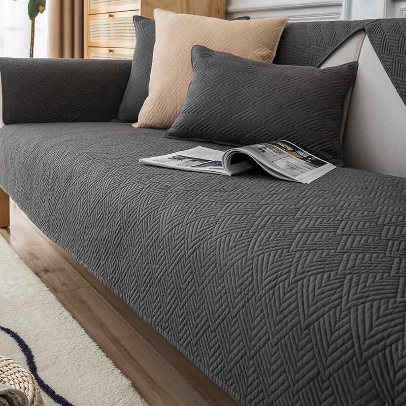Double-Sided Cotton Washed Quilted Sofa Cushion Nordic Modern Simple Plain Embroidered Leather Sofa Cushion Towel