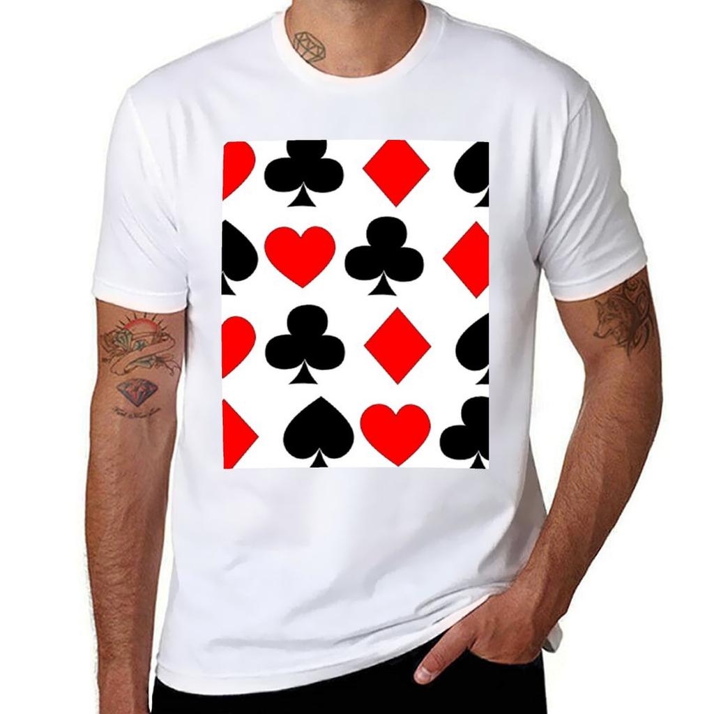 DECORATIVE CASINO NIGHTS CARD SUITS ART T-Shirt Basic Plain Short Sleeve Crew Neck Tee