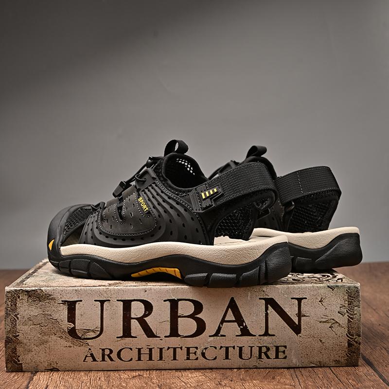 Fashion Non-Slip Walking Sandals Leisure Walk Outdoor Beach Flats Anti-collision Toe Driving Shoes Handmade Men Summer Mesh Footwear