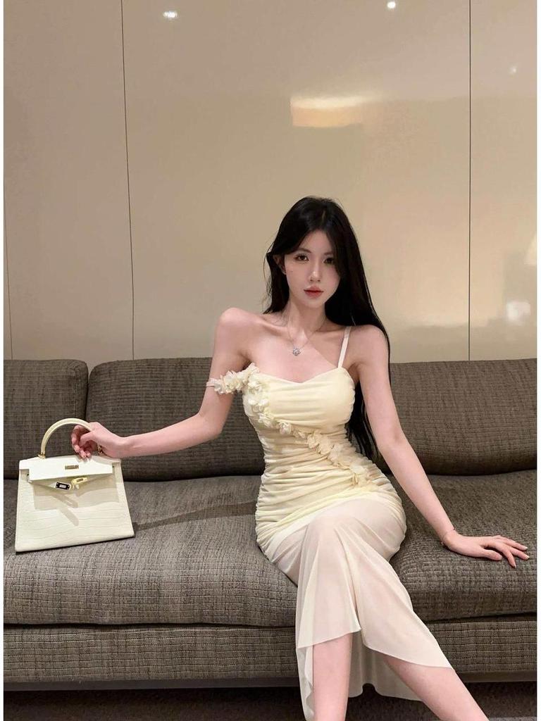 Floral Patchwork Mesh Sling Maxi Dress - Sexy Slimming Bodycon Skirt for Women