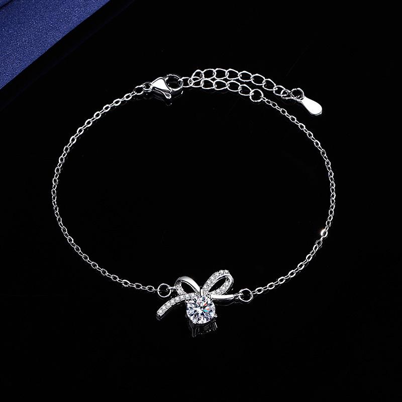 Moissanite Clavicle Chain: French Luxe Bow Bracelet for Women