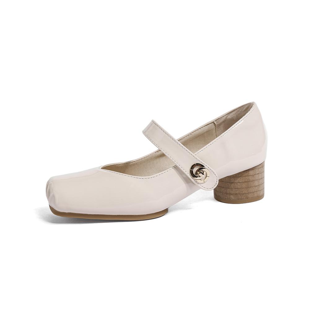 Red Mary Jane Shoes Women's High-heeled Thick-heeled Leather Shoes Spring 2025 New One-button Small Leather Shoes