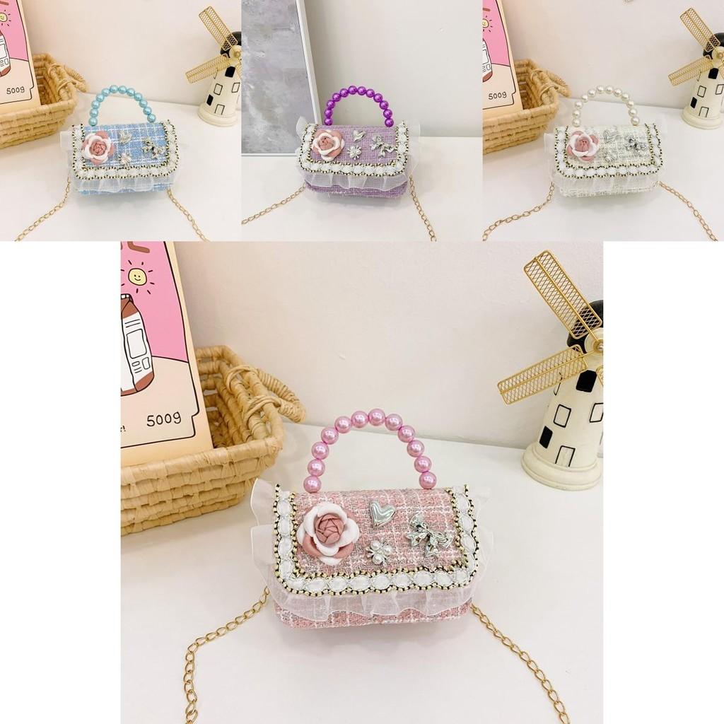 Adorable Pearl Bow Kids Crossbody Bag With Charming Floral Patterns For Daily Use