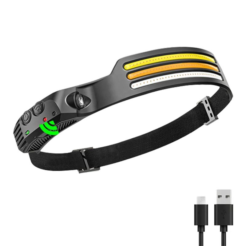 

Перезаряжаемый налобный фонарь Светодиодный налобный фонарь с датчиком COB Рабочий свет со встроенным аккумулятором Открытый водонепроницаемый Кемпинг Рыбалка Фонарик