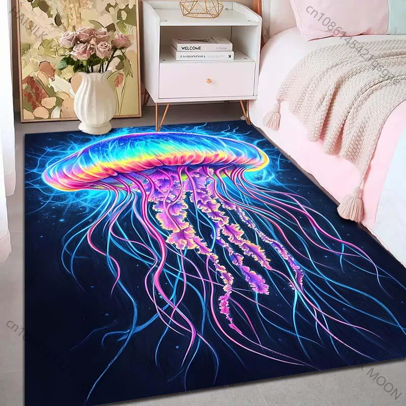 Multiple Sizes Colorful Glowing Jellyfish Art Carpet for Living Room Bedroom Sofa Home Decor Rus Non-slip Floor Mat Luxury Gift