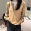 Women's 100% Wool Autumn/Winter Sweater - Two-Piece Look, Half-Open Collar, Loose Fit, Versatile Knitwear for Layering