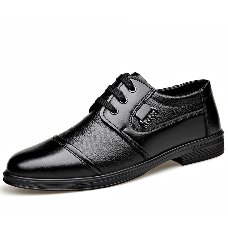 2025 spring and autumn new men's leather shoes men's shoes dress casual shoes lace-up business leather shoes men's round head splicing shoes