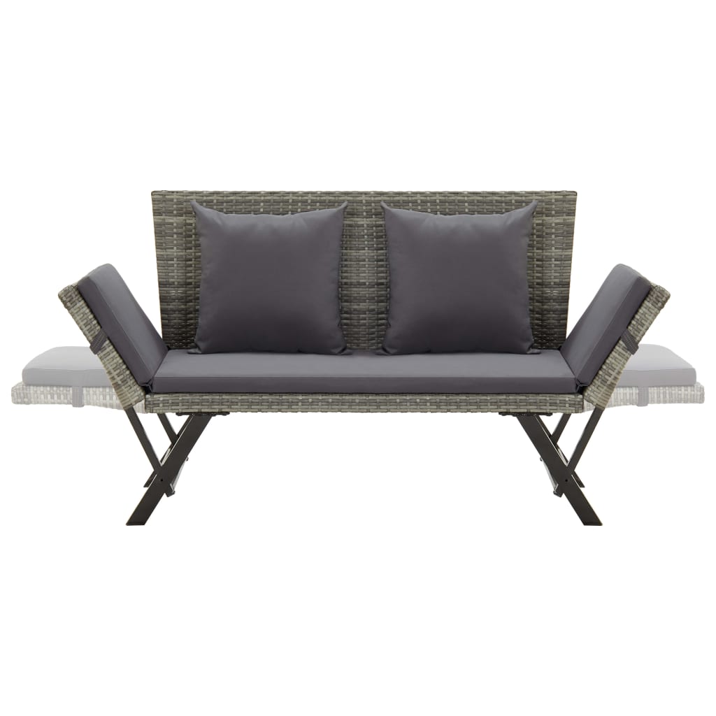 Garden Bench with Cushions 176 cm Gray Poly Rattan
