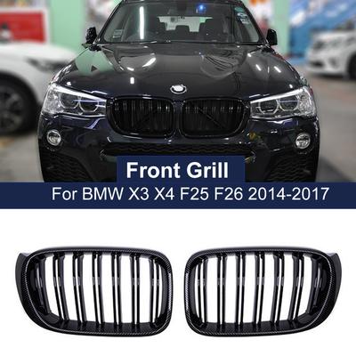 A Pair Car Carbon Fiber Front Bumper Grill For BMW X3 X4 F25 F26 2014 2015 2016 2017 Double Line Slat Trim Strip Kidney