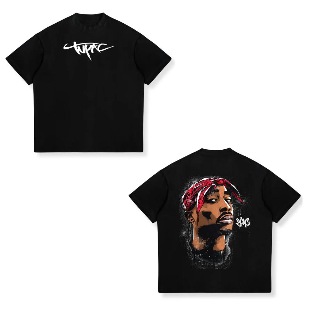 Camiseta Oversized com Manga de Rap Singer Tupac 2pac Hiphop Streetwear Moda Verão 2025 Unissex e Feminina Infantil Algodão