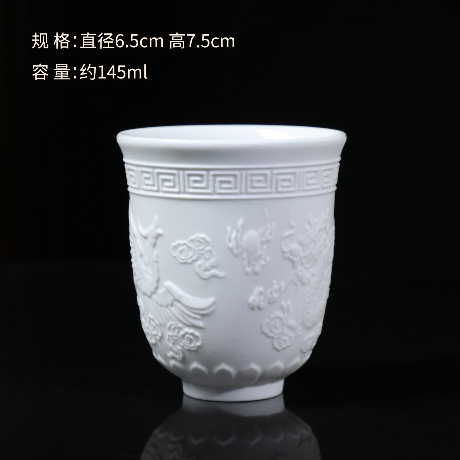 Dehua White Porcelain Suet Jade Cup Tea Set Ceramic Master Cup Tea Cup Kung Fu Teacup Single Cup Large Bar Master Cup