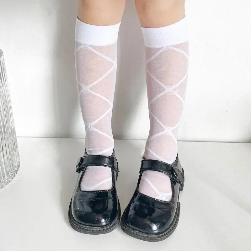 1 Pair Sweet Kids Girls Calf Sock Fashion Bowknot Heart Style Knee High Sock for Toddler Summer Thin Soft Elastic Sock One Size