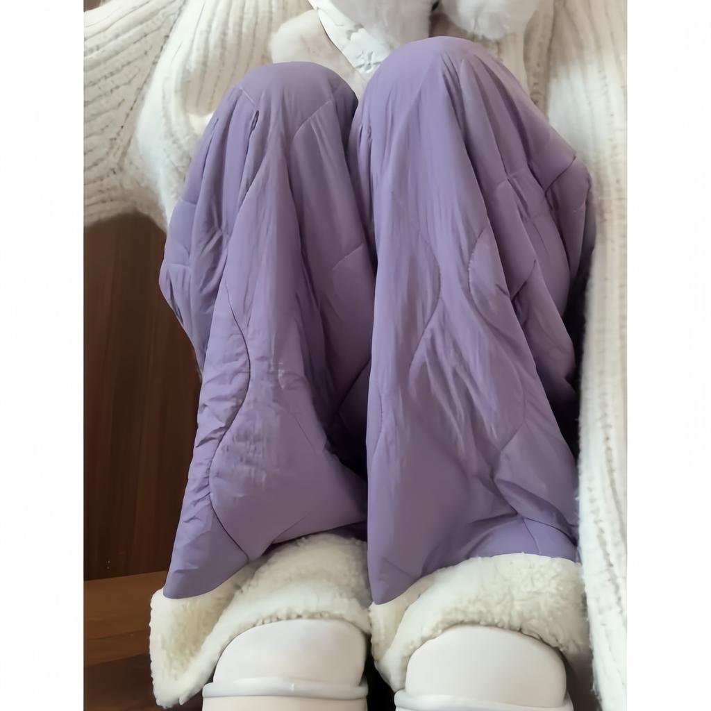 Purple Northeast down cotton pants women's autumn and winter down thickened windproof, cold and warm casual lamb wool wide-leg pants