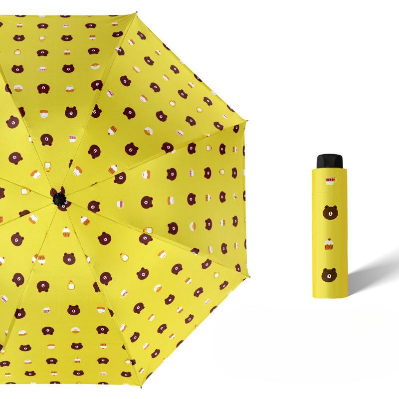 Black Rubber Sun Protection and Shade Umbrella Three-fold Sun Umbrella, All-weather Folding Umbrella
