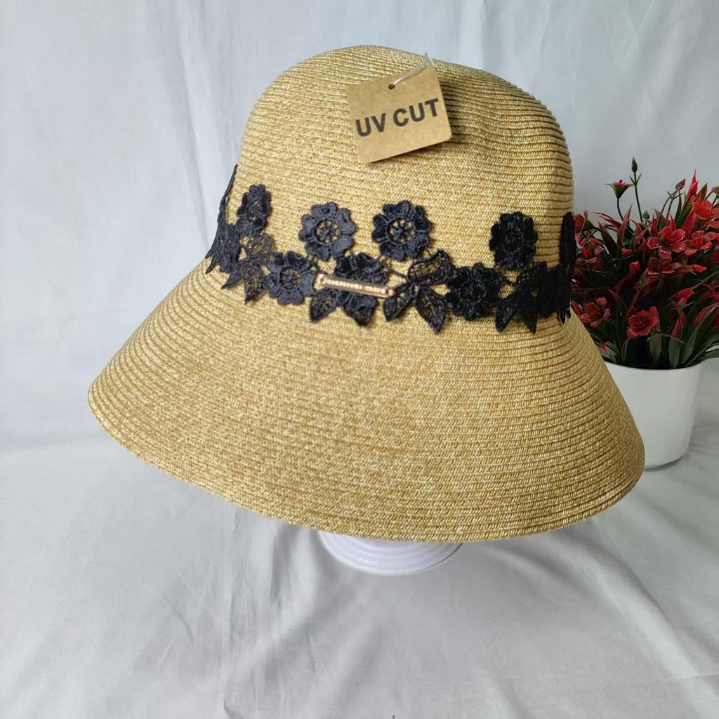 Straw Bucket Hat Women's Summer Lace New Seaside Vacation Beach Hat Big Brim Breathable Sunshade Sun Protection Hat