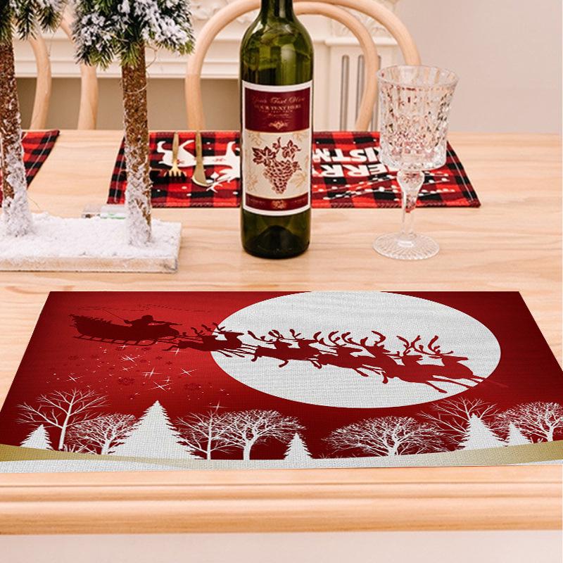 Christmas Digital Print Heat-Resistant Linen Placemat: European and American Birthday Party Table Decor