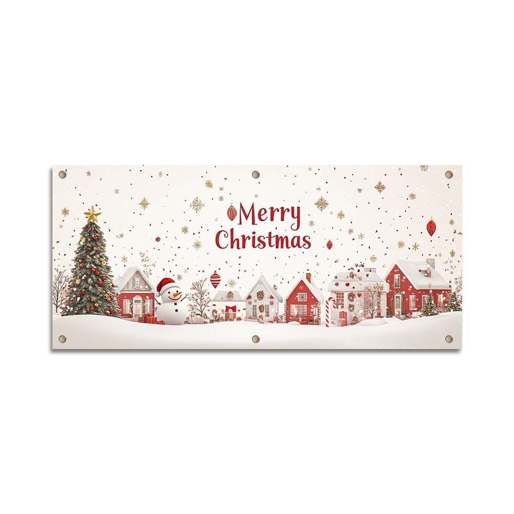 Decorate the Garage Door with Christmas Yard Banners and Hang the Party Decoration Backdrop.
