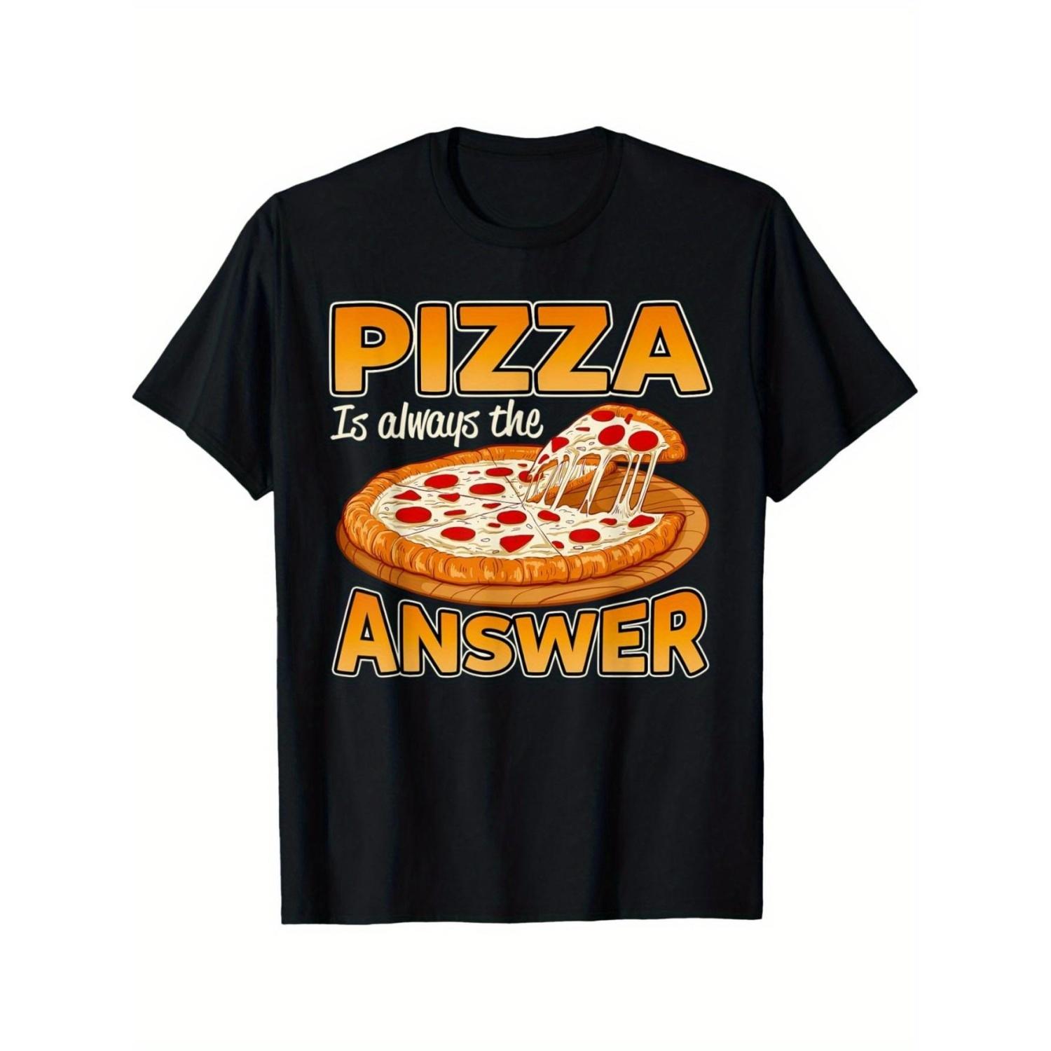 

Pizza Is Always The Answer Graphic Tee Funny Food Cotton TShirt Casual Wear for Men XXXXXL чорний