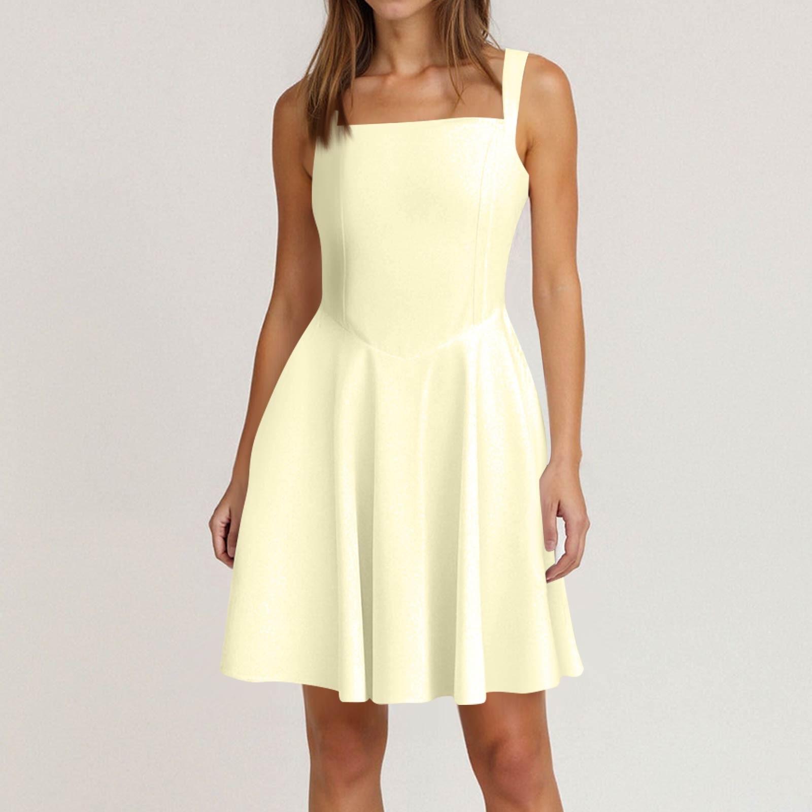 

Женское весенне-летнее повседневное платье с квадратным вырезом, однотонное платье без рукавов XXL бежевый