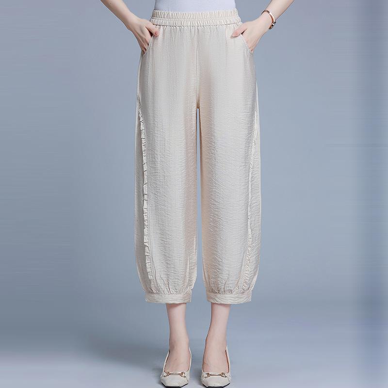 

Летние брюки для женщин среднего и пожилого возраста однотонные брюки харен с высокой талией, стройнящие, для мамы, для танцев на площади 4XL