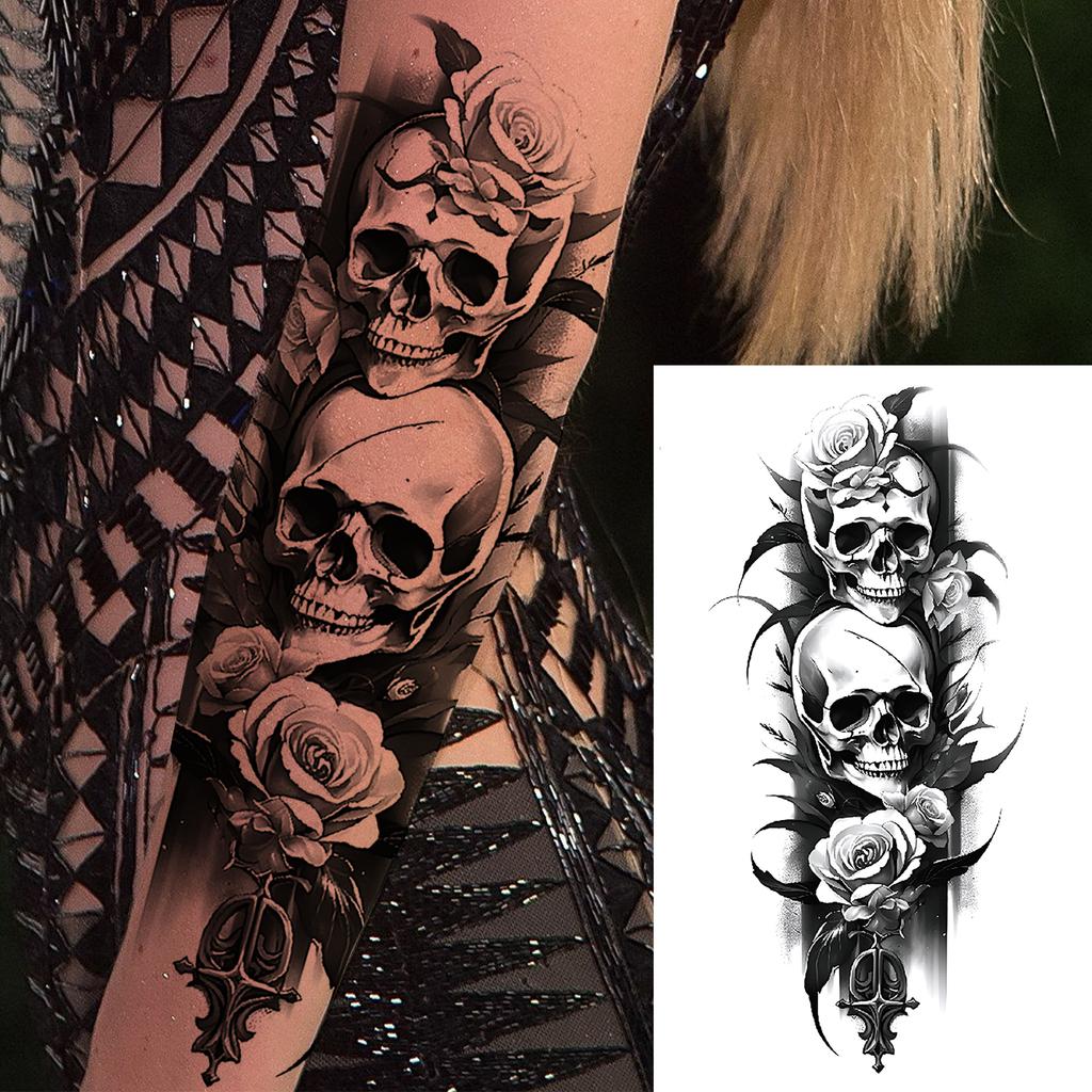 1 Sheet Wolf Tiger Astronaut Dragon Skeleton Temporary Tattoos For Women Men Adults Fake Skull Flower Tattoo Sticker Waterproof