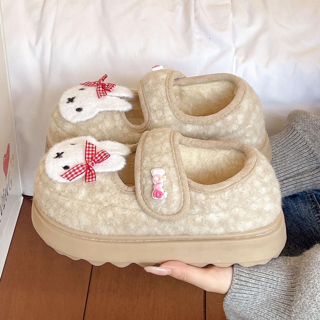 Sapatos de algodão fofos de desenho animado, preguiçosos e antiderrapantes para mulheres, novidade outono e inverno 2025, sapatos de algodão Mary Jane e plataforma