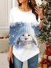 Women's Loose Round Neck Three Quarter Sleeve Tee 3D Christmas Pattern Ideal Halloween and Christmas Gift