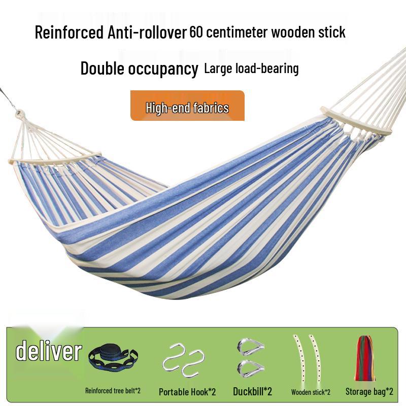 White Double Anti-Rollover Canvas Hammock - Portable Hanging Swing for Adults & Children, Thickened for Camping, Lounging, Sleeping.