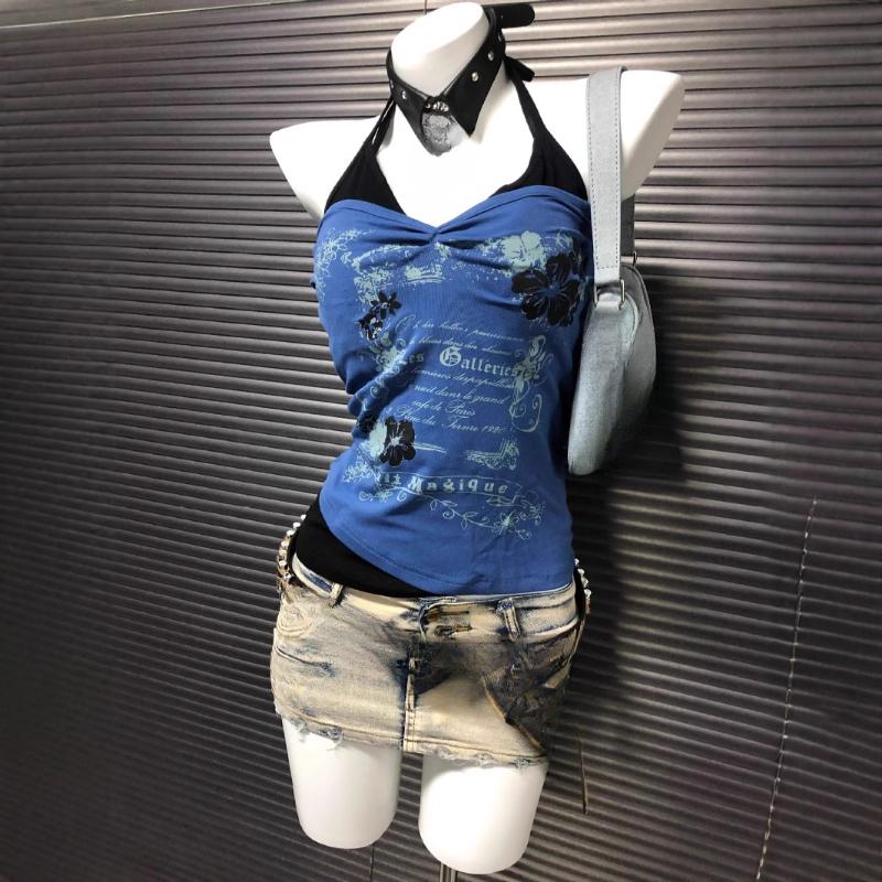 Europäisches und amerikanisches Sommer-Nacken-Hänge-Slim-Fit-Bedruckt-Sexy-Weste