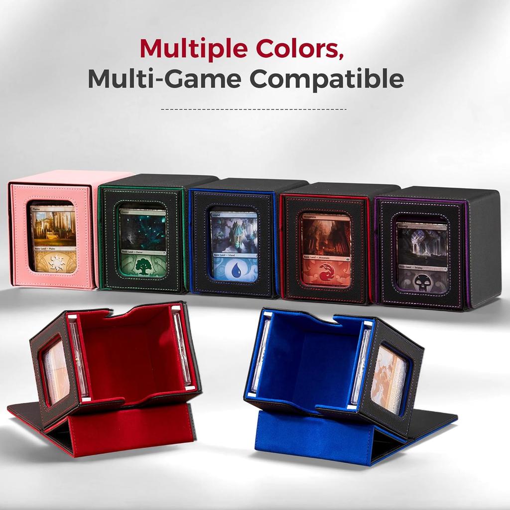 MTG Commander Deck Box with Dual Commander Display, Patented Card Deck Box Fits 100 Double-Sleeved Cards, MTG Card Case with Dice Tray, 2 Dividers, 2
