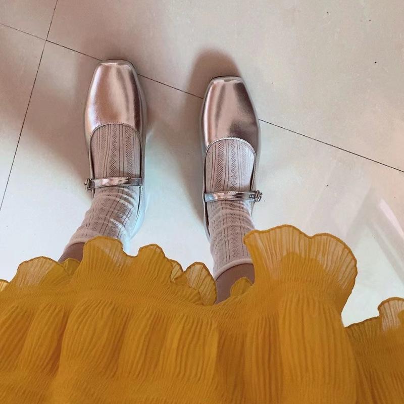 Popular Mary Jane Lady Small Leather Shoes Small Fragrant Silver Small Single Shoes 2025 Spring Shallow Mouth One Word Belt Women's Shoes