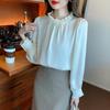 2025 New Spring Elegant Women Blouses Shirts Long Sleeve Beading O-Neck Chiffon Blouse Shirt Women Tops J773