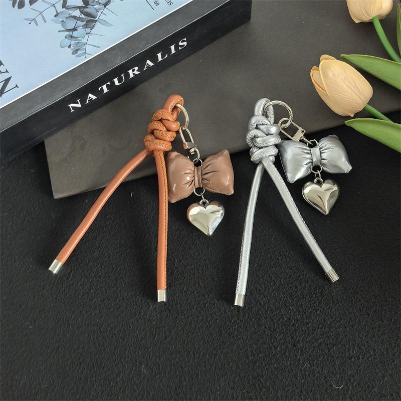 Series Heart Leather Bow Bag Hanging Pendant Keychain Jewelry Gift Decoration Accessories