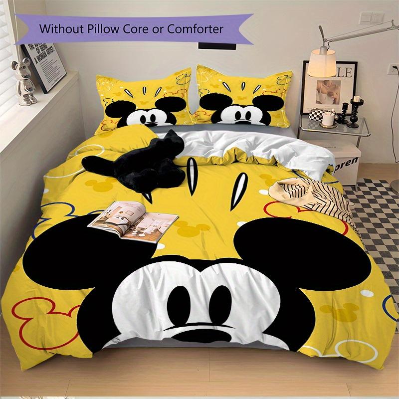 3pcs Mickey Mouse Printed Bedding Set, Breathable And Soft, Machine Washable, Christmas Gift, Suitable for Bedroom Decoration, 083