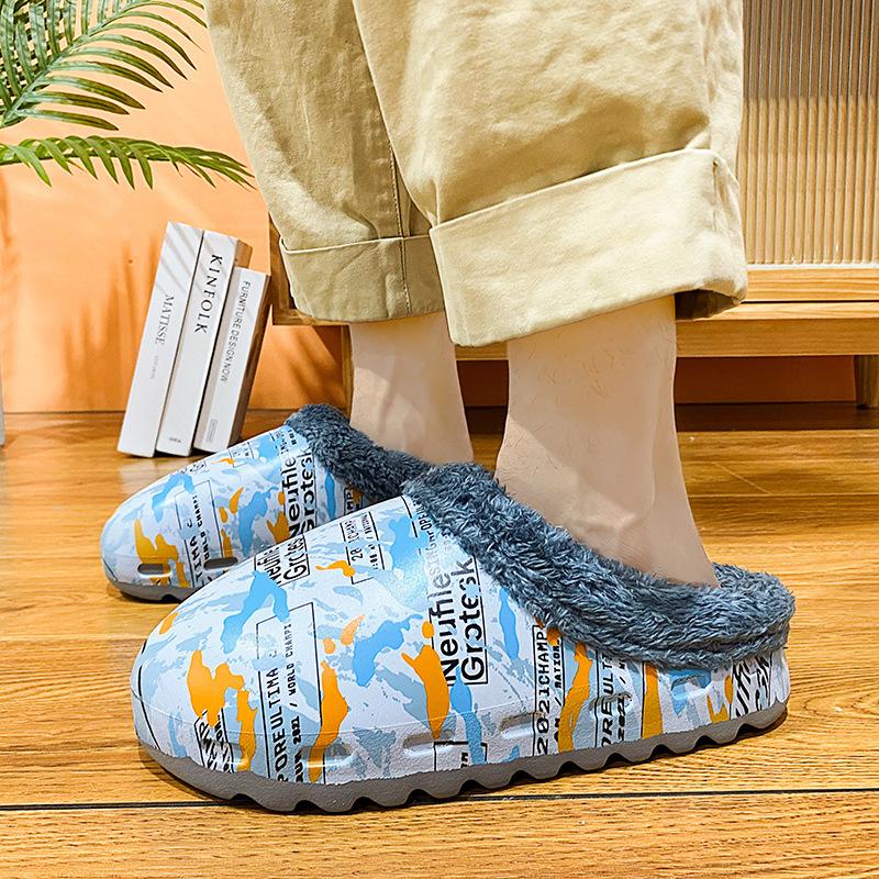 Übergröße EVA Baumwollpantoffeln Winter Neu Herren Indoor Zuhause Warm Dicke Sohle Graffiti Baumwollpantoffeln