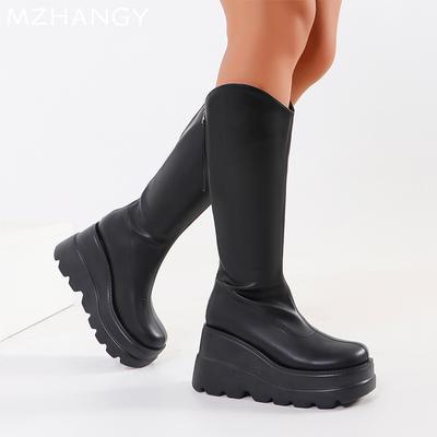 Plateau Damen High Boots Lederschuhe Winter Designer High Heels Keilabsatzschuhe Damen 2024 Trend Schneestiefel Kleid Mujer Stiefel