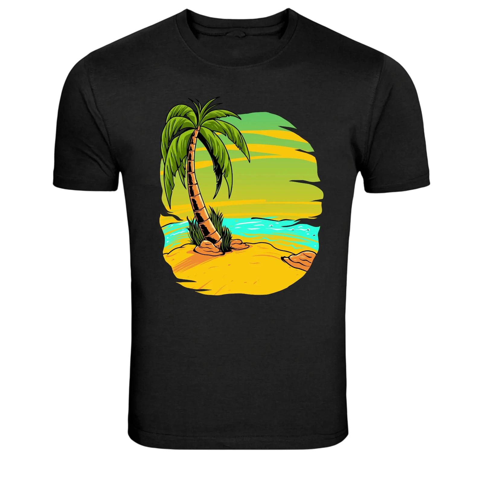 Tropical Beach Palm Tree Graphic T-Shirt Summer Vacation Tee M