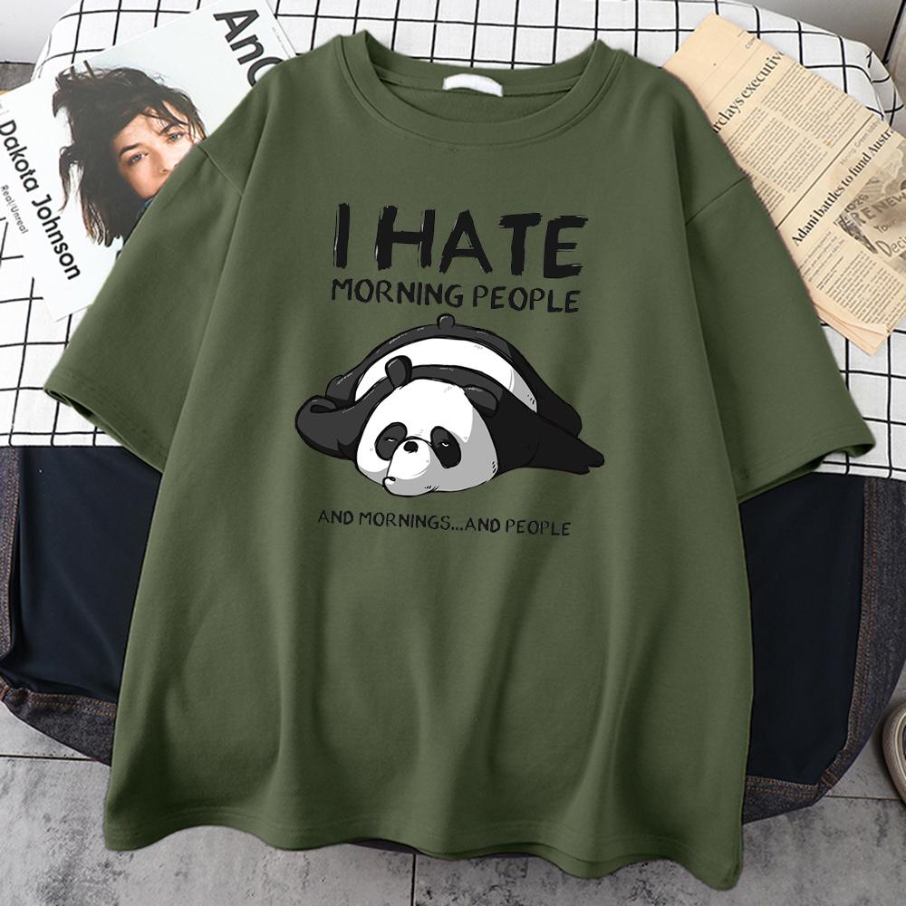 Lazy Panda Jeg hater morgen Mennesker Tegneserier Menn Klær Fritid All-math bomull T-skjorter Oversize Pustende Herre Kortermet