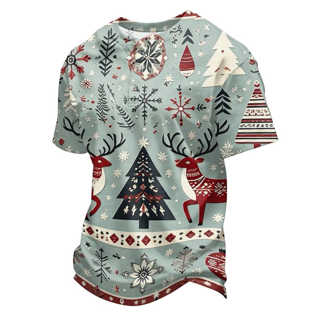 Men's Quick-Dry Round Neck Short Sleeve T-Shirt with Christmas Print for Holiday Party