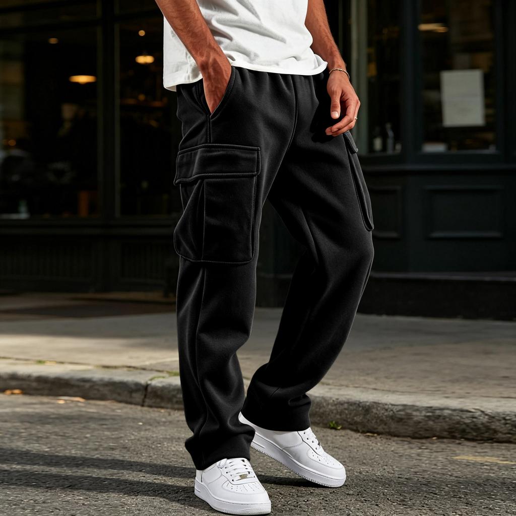 Herren-Jogginghose mit 4 Taschen, elastischer Bund mit Kordelzug, gerade Beine, Trainingshose