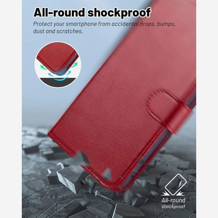 Coque - E.F.Connection - pour Xiaomi Redmi Note 13 Pro 4G - Effet Cuir Rouge - avec 2 Verres Trempés - Semi-rigide - Aimantée