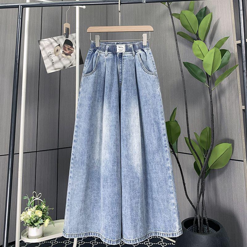 Plus Size Summer Denim Capris for Women, Lightweight Wide-Leg, High-Waist, Slimming Fit, Fits Up to 200 Jin.