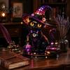 Spooky Desk Lamp Gothic Witch Hat Night Light, Warm Glow Acrylic Halloween Decorative Lamp, Vintage Holiday Party Display Home Decor for Mantel Shelf