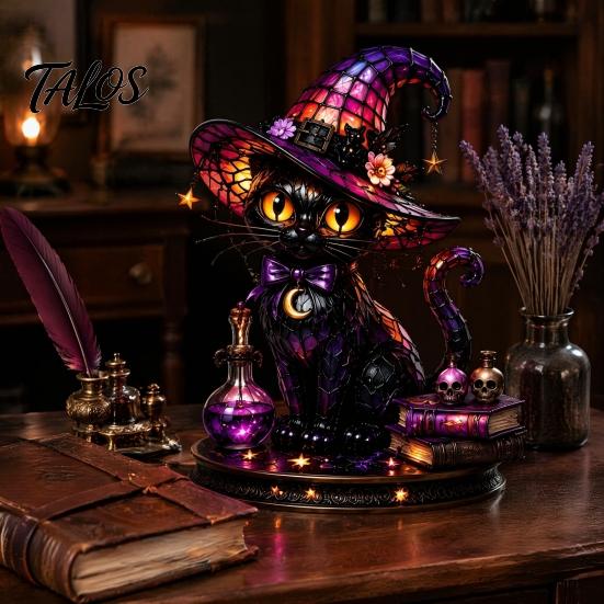 Spooky Desk Lamp Gothic Witch Hat Night Light, Warm Glow Acrylic Halloween Decorative Lamp, Vintage Holiday Party Display Home Decor for Mantel Shelf